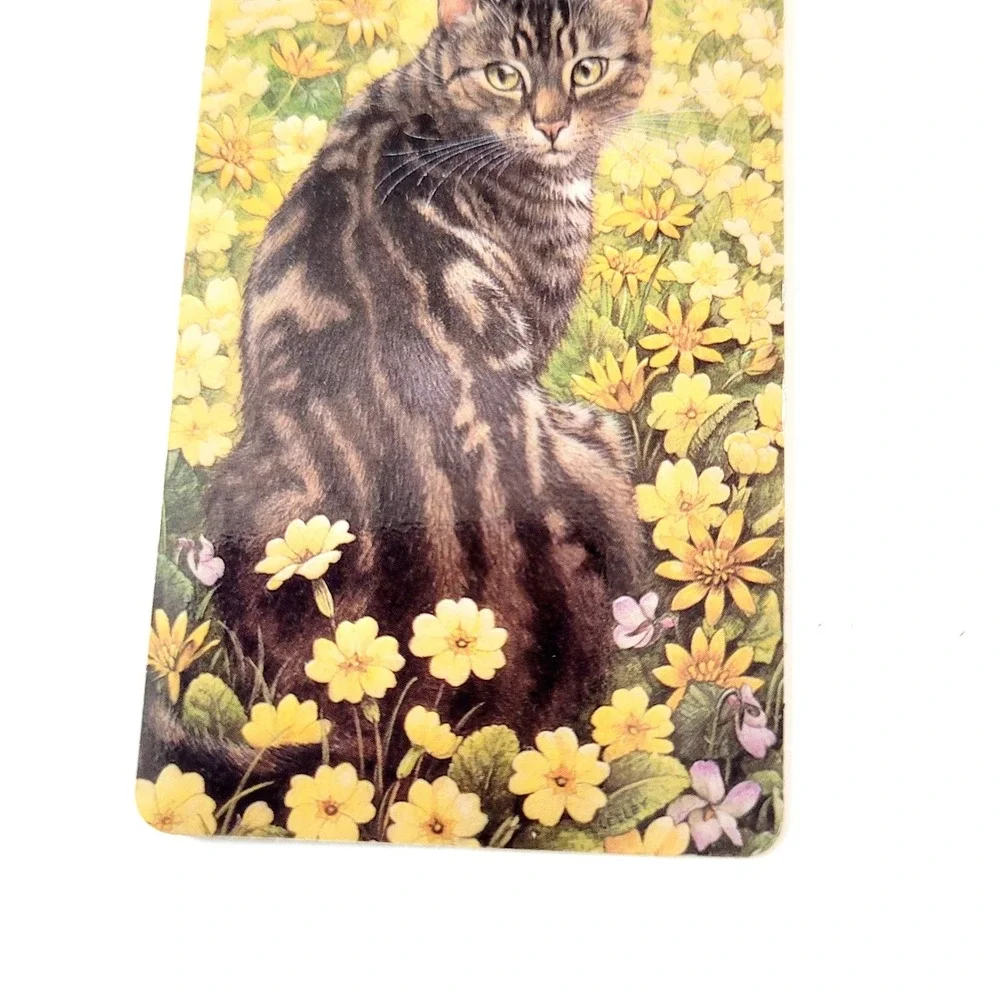 Vintage 90s Lesley Ivory Cats Card Bookmark- Octopussy Flowers 1990 Antioch W211